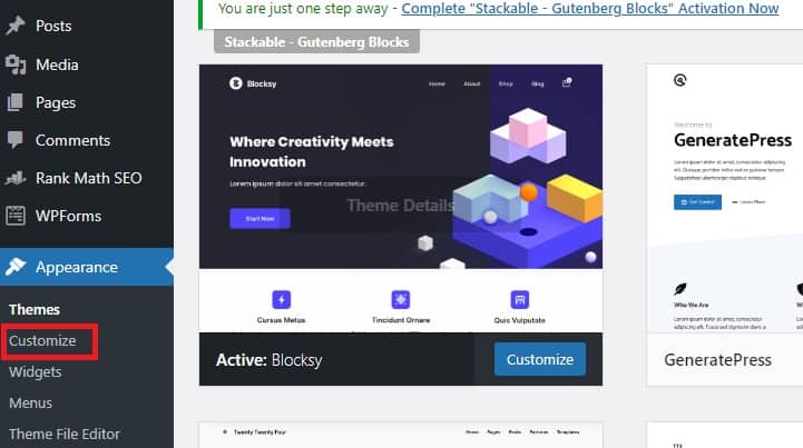 blocksy theme review: blocksy customizer